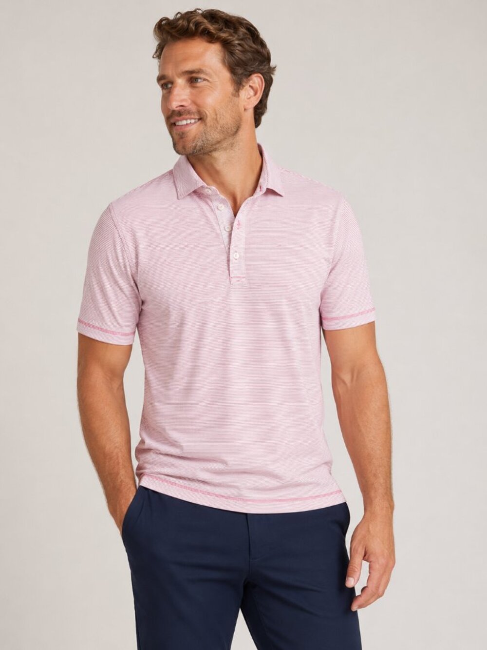 johnnie-O Performance Golf Polo Small Red White Stripe Stretch Prep Athletic